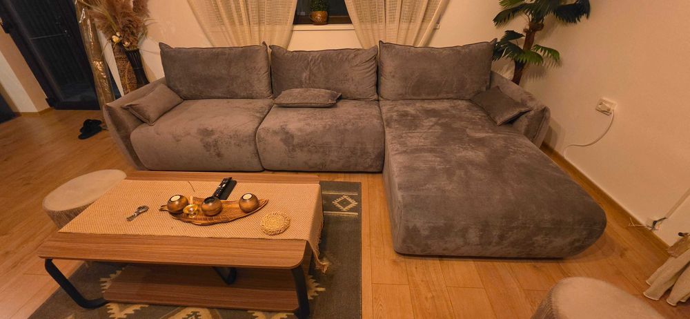 Coltar living extensibil pe stanga / dreapta, 5 locuri, Tokyo, gri inchis, 338 x 190 x 87 cm, 3C