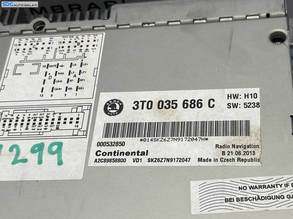 Navigatie Columbus RNS510 Radio CD Player Skoda Octavia 2 2008 - 2013 Cod 3T0035686C A2C89858800