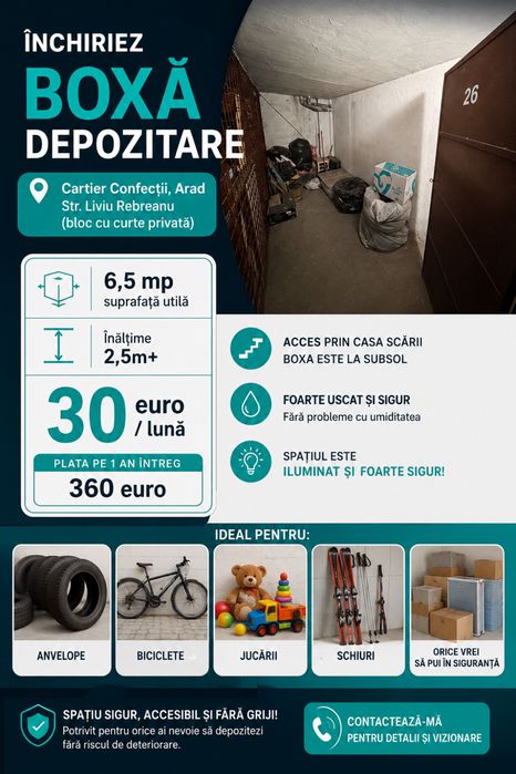 Inchiriez DEPOZITARE BOXĂ la subsol - CONFECTII, arad