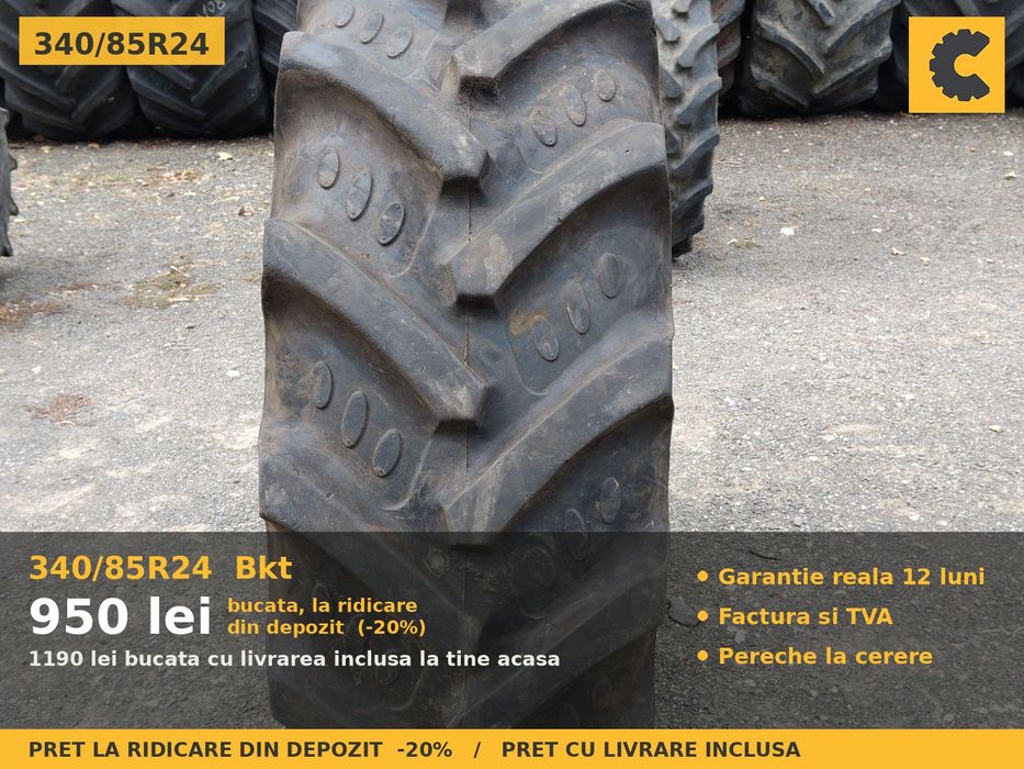Anvelope Cauciucuri 340/85R24 340/85 R24 340/85-24 13.6R24 3408524 Bkt Tractor Punte Spate Utilaje Agricole SH Second Hand GARANTIE Garantie 1 An