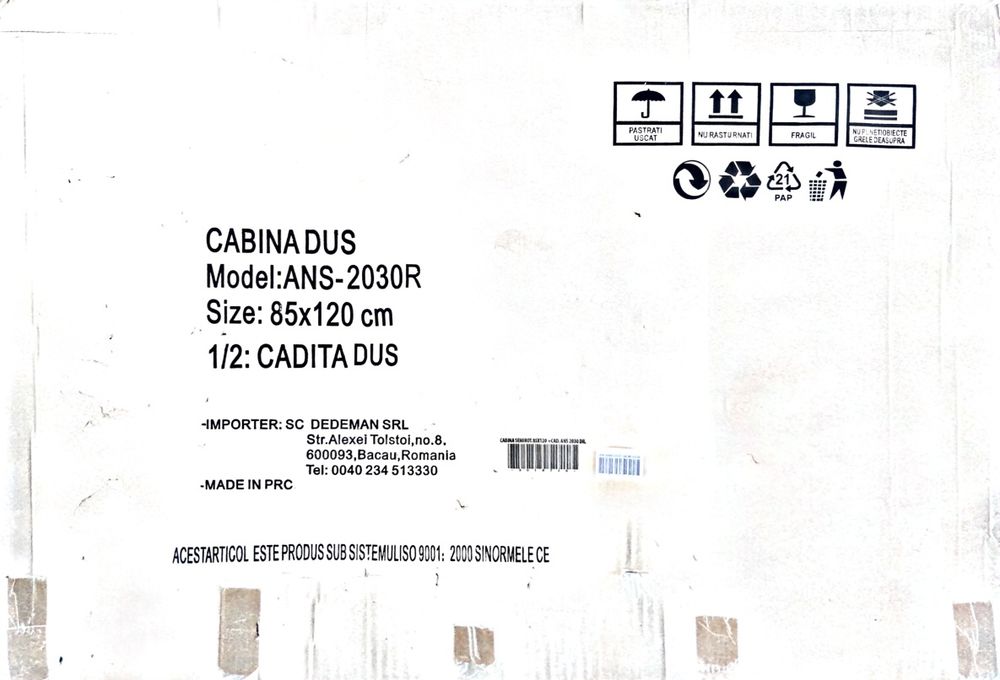 Cabina dus asimetrica Dedeman ANS-2030R completa, 120x85 cm - NOUA