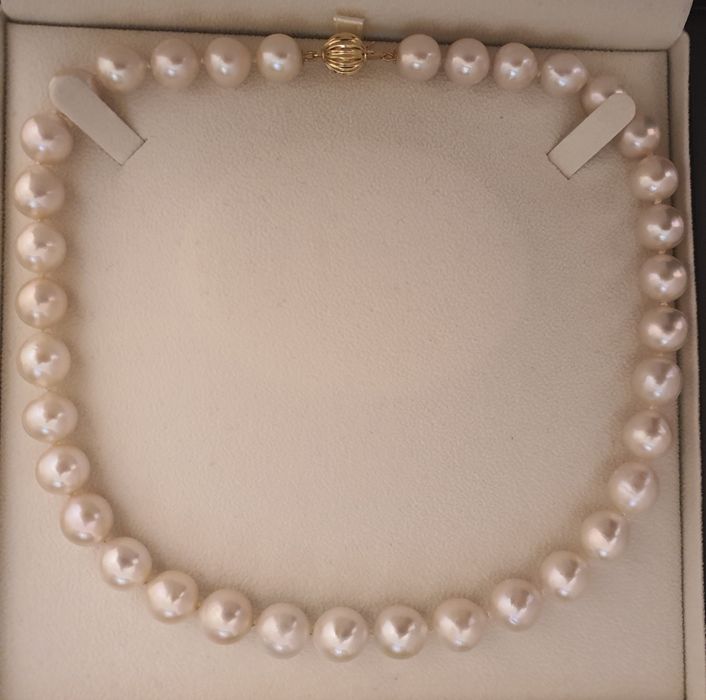 superb colier perle naturale edison 12mm si aur 14k