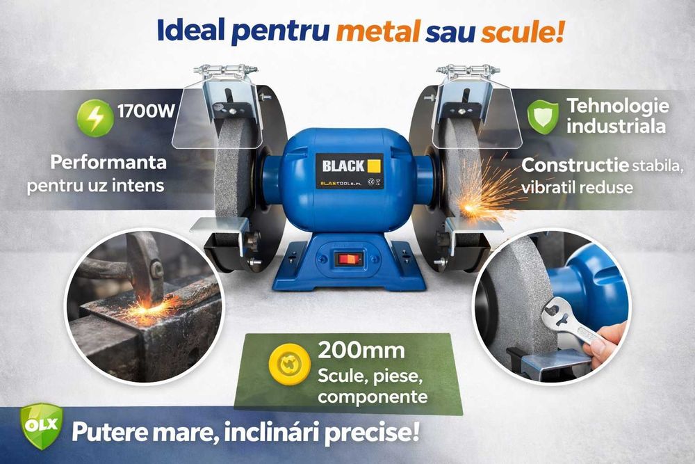 Polizor de banc 1700W disc 200mm – puternic si stabil