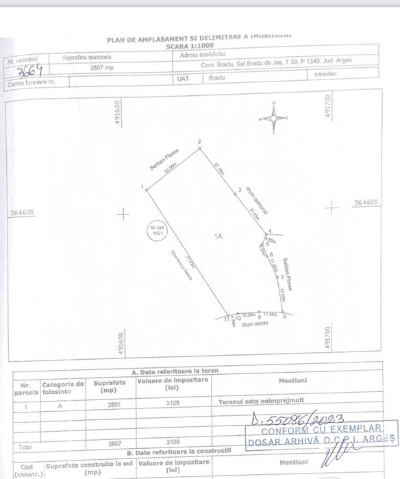 Vand teren intravilan Comuna Bradu