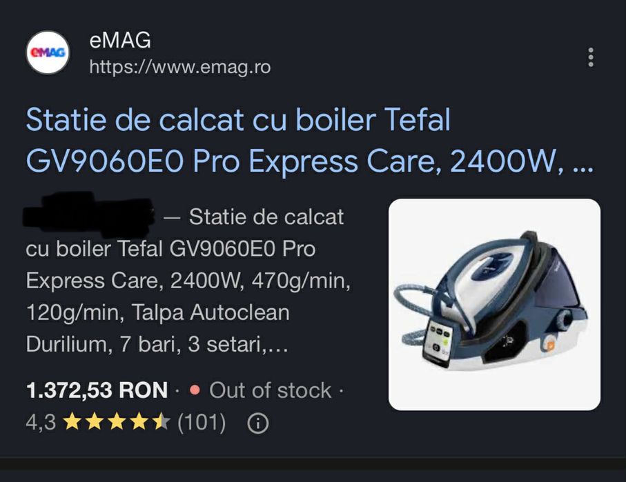 Statie de calcat Tefal GV9060E0 2400W, 470g/min Pro Express Care