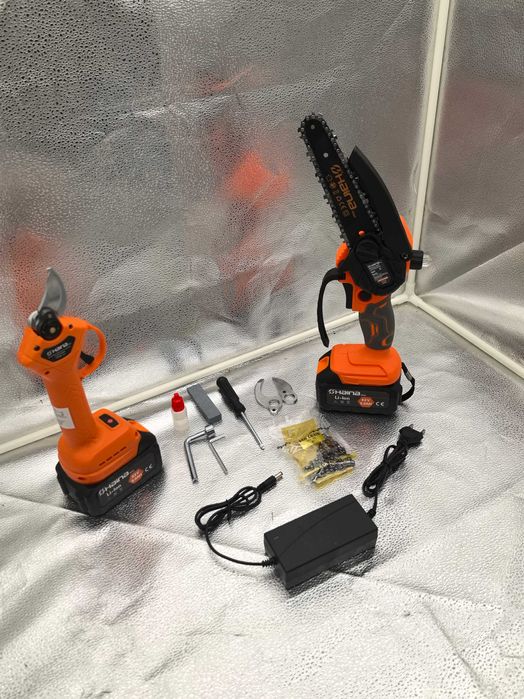 Kit gradinarit: Foarfeca + Drujba electrica, 2x 48V – Pachet complet!