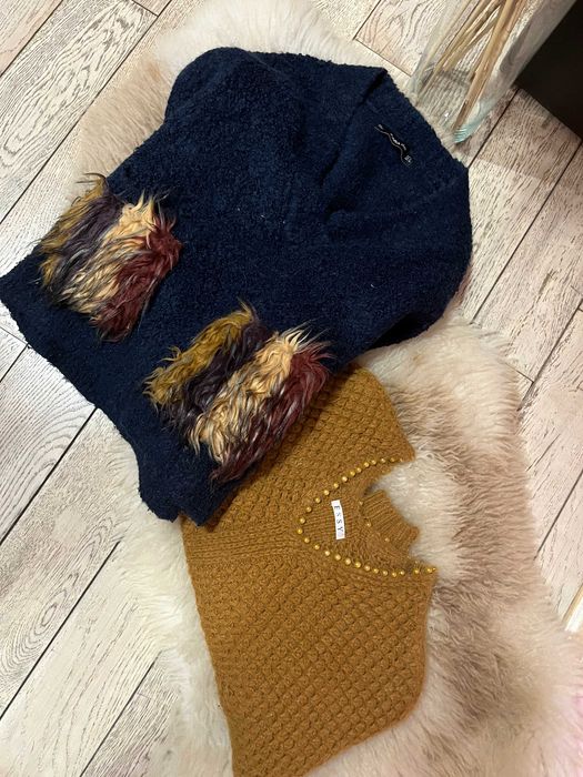 Дамски пуловер с пухени джобове