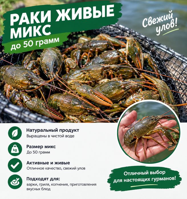 Живые раки Свежие, микс