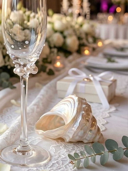 Ръчно изработени сватбени чаши с перли и кристали Swarovski „Swarovski Pearl Kiss“
