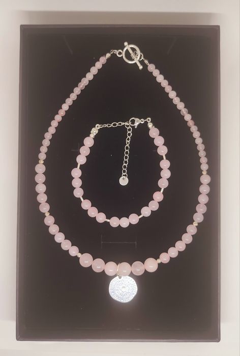 Set bratara si colier argint si cuart roz