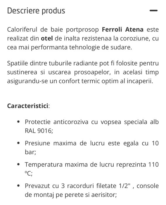 Calorifer baie ferroli 400/1000