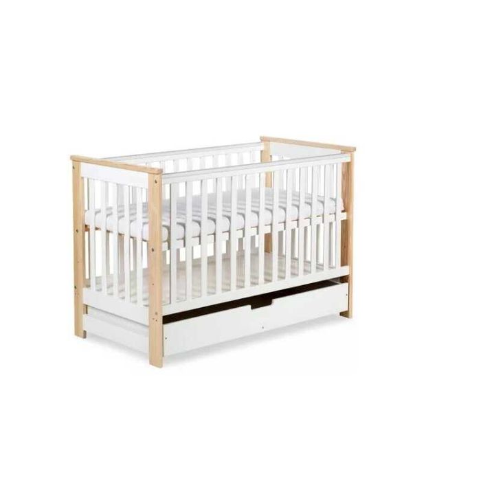 Patut Lemn Cu Sertar Klups Iwo Alb Natur cu saltea - impecabil