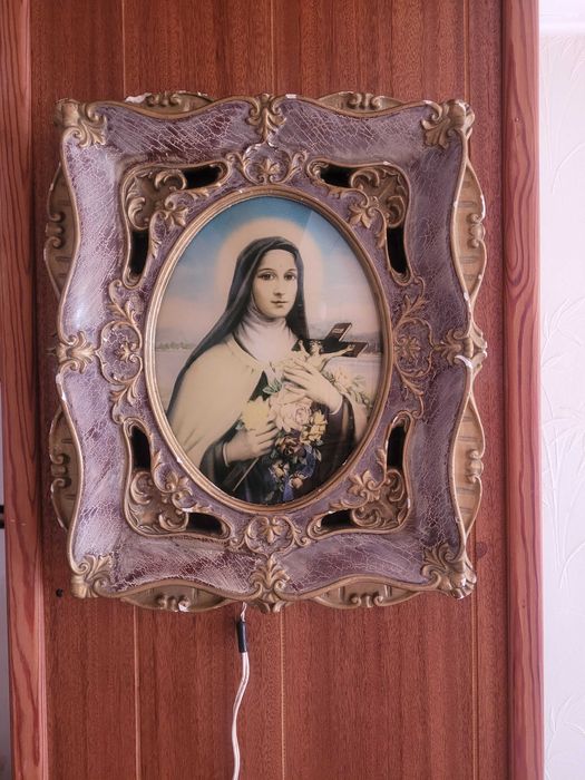 Icoană religioasă cu Sfânta Maria veche din anii 1940-1960