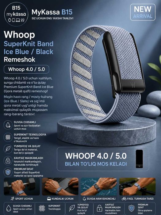 Whoop SuperKnit Band Ice Blue / Black Remeshok / Dastavka / New
