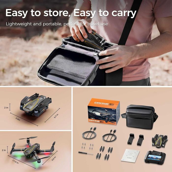 НОВ GPS DRON H11 4K – Дистанционно с HD Екран + 2 Батерии / 240г