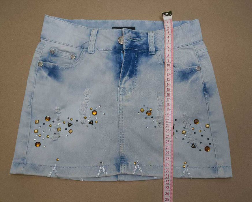 Юбка детская для девочки, джинсовая, со стразами, на 8-10 лет