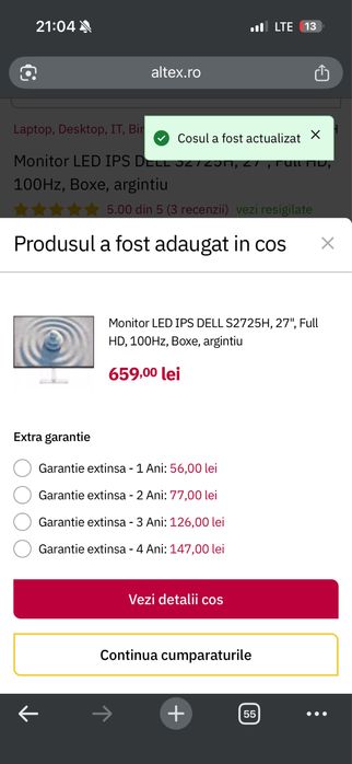 Monitor dell 100hz alb 27 inch