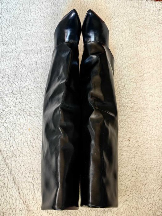 Cizme dublate inalte dama negre piele eco toc platforma peste genunchi