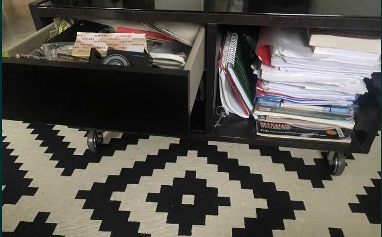 Холна маса на колелца, със стъкло, чекмедже и полици, Икеа