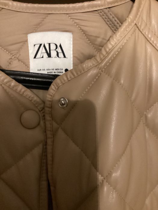 Кожено Палто/ манто Зара, бежово, XS