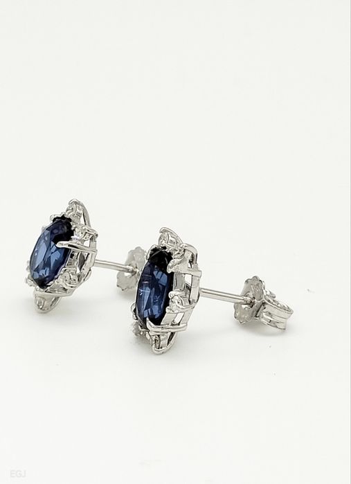 Cercei din aur alb 14K cu safir și diamante naturale