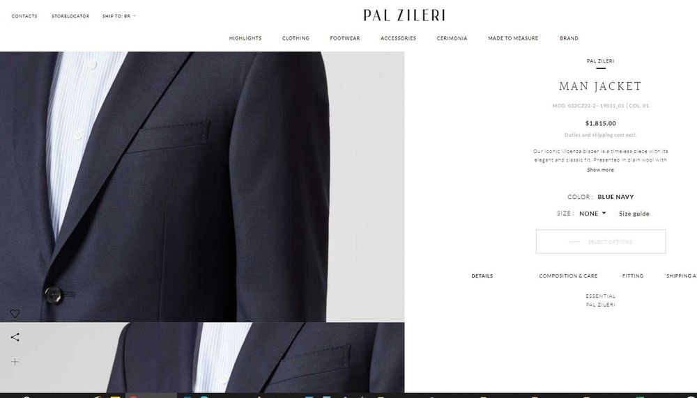 Sacou blazer slim de lux 52 XL Pal Zileri lana super 130's navy