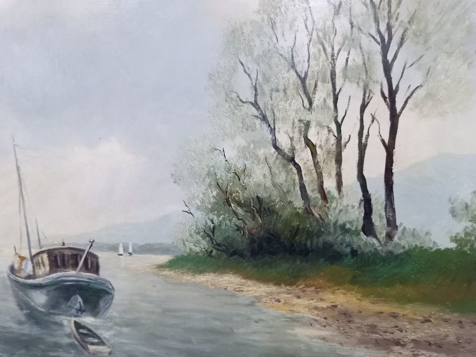 Маслена Картина "Пейзаж с Лодка" – Regeuhär '86