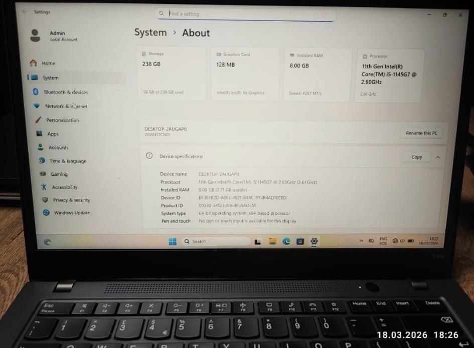 Lenovo ThinkPad T14s Gen 2 i5-1145G7 / 8GB RAM / SSD 256GB / SIM / Tastatură iluminată