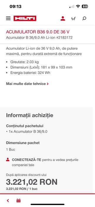 Rotopercutor Hillti TE 60-A36 cu acumulator- Nou