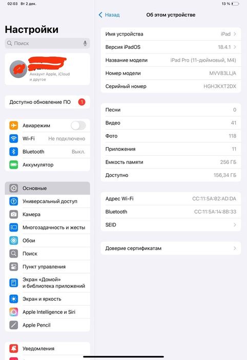 Ipad pro 11" m4 wifi 256gb