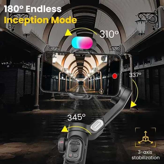 Gimbal Stabilizator imagine AI cu lumina RGB