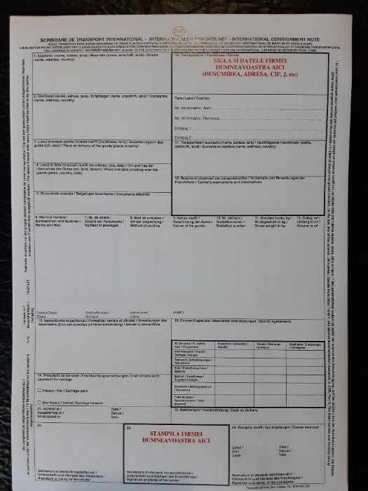 CMR-uri transport international - Scrisoare de transport - Tipizat