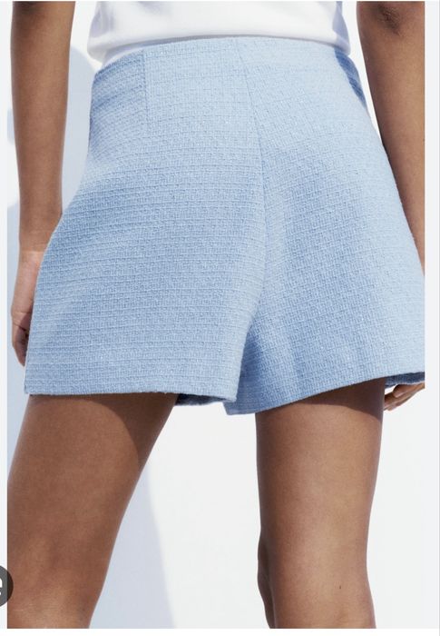Vand fusta pantalon XS Zara, nou, din tweed subtire, bleu mar XS