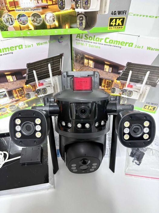 Camera Supraveghere Tripla 4G 16Mp Incarcare Solara + Micro Sd 64gb