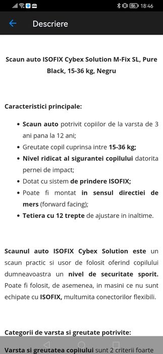 Scaun  masina Cybex  15 - 36  kg