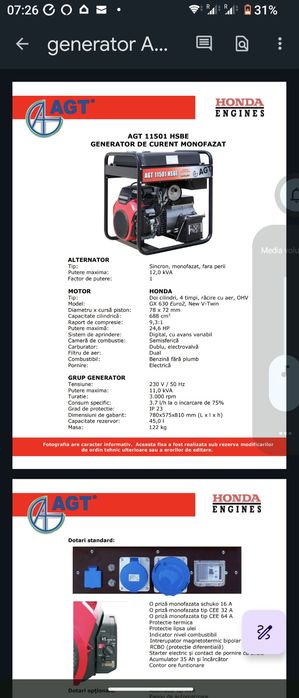 Generator curent 11 kVA  benzina