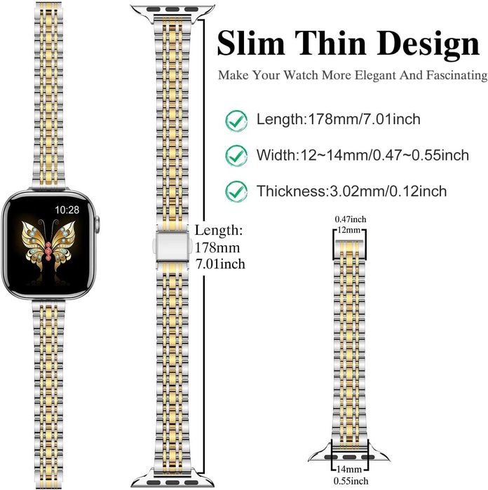 Curea metalica Apple Watch 38 40 41 42 mm silver gold