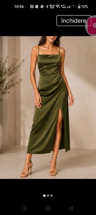 Rochie din satin verde olive de la Zara