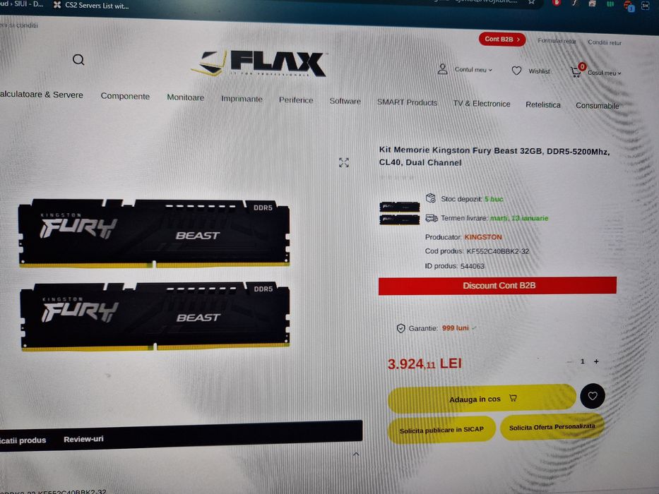 Kit Memorie Kingston Fury Beast 32GB DDR5 5200Mhz C40