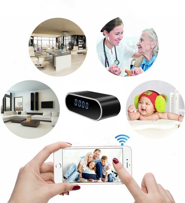 Часовник с камера, HD 1080P WiFi камера с будилник с нощно виждане