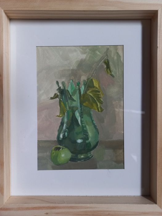 Vând tablou pictat manual - Natură moartă în tonuri vernil