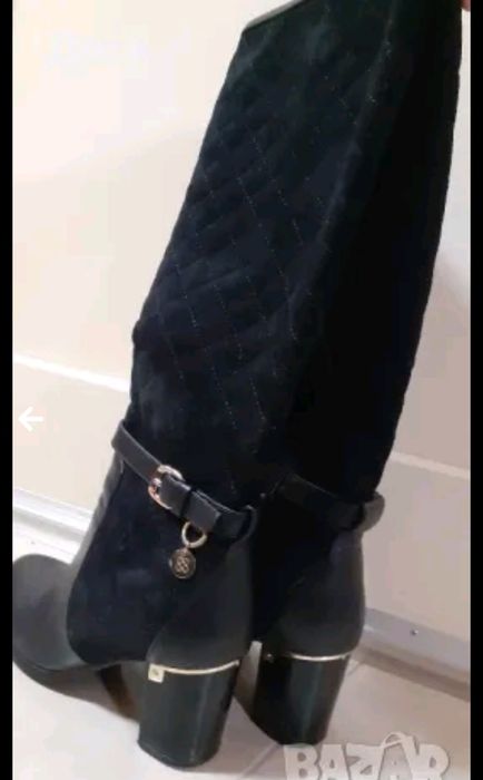 Дамски ботуши от велур и кожа