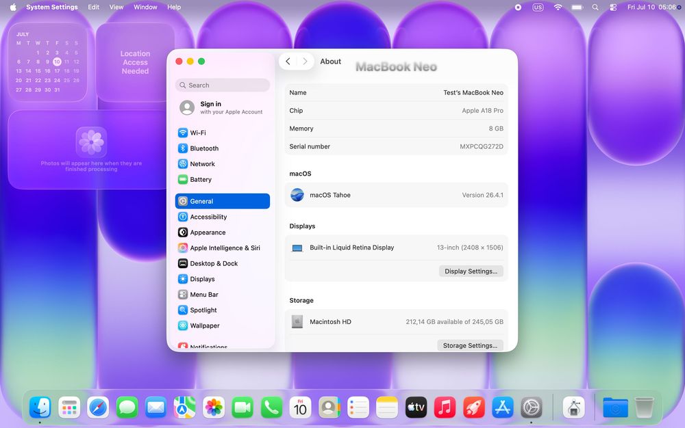 MacBook Neo 13'' 256GB 8GB RAM Silver serios și cu 13 cicluri de incarcare!