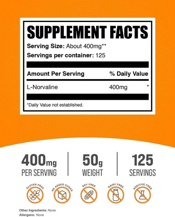 L-Norvaline – Усилитель оксида азота и выносливости [Оригинал США]