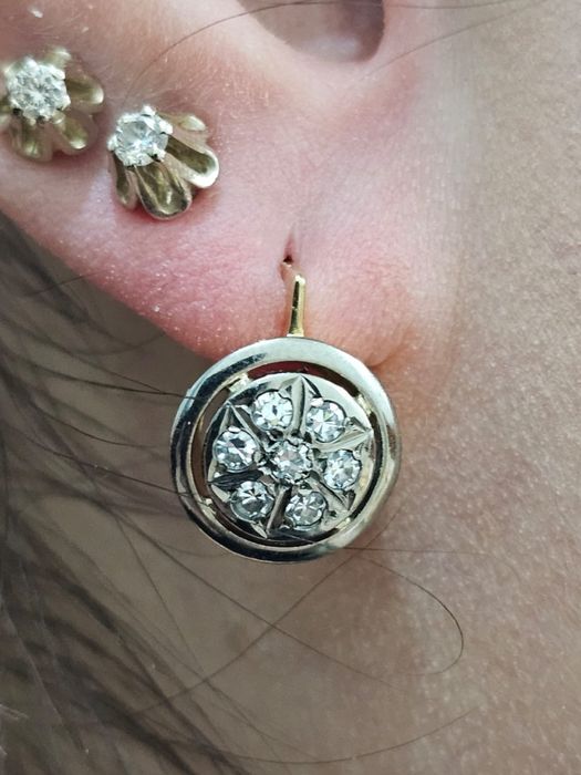 750 СССР серьги «Тарелочки» с бриллиантами