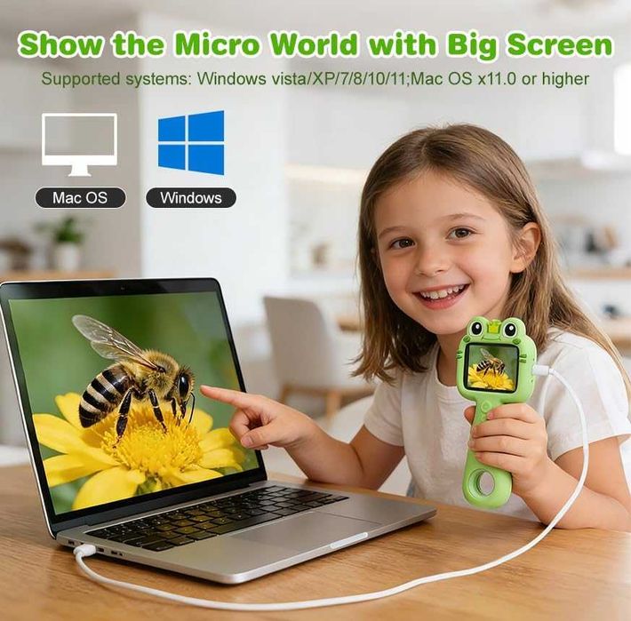 Нова Детска ендоскоп камера 1080P с екран и LED светлина STEM играчка бороскоп