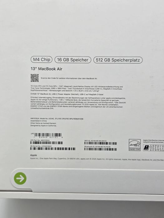 MacBook Air 13", Apple M4, 16gb Ram, 512 SSD, Garantie, Sigilat