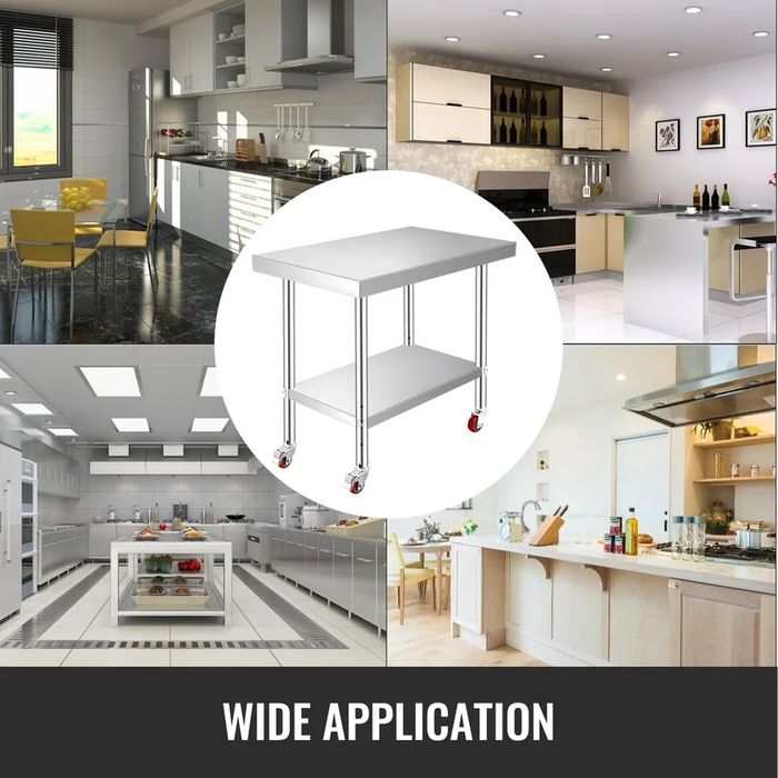 Мини Мобилна Работна Маса – 60x30 cm, Неръждаема Стомана с Колела