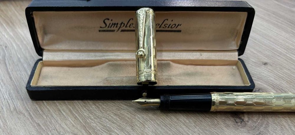 Stilou de aur ATLANTICA 18K cu cutie originală – Italia, anii 1920 – Art Deco