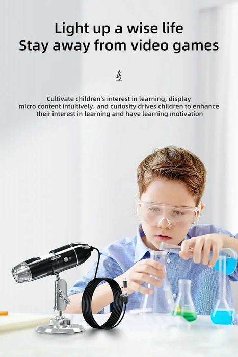 Дигитален Електронен Микроскоп 1600X LED лупа